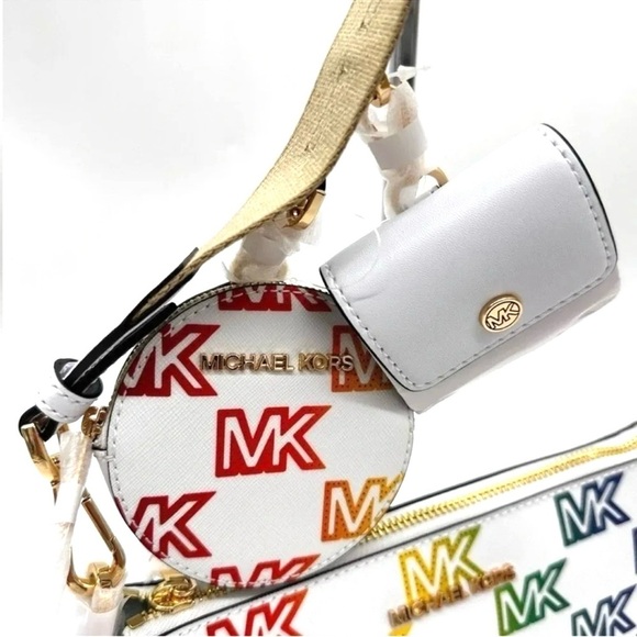 Michael Kors Jet Set Price Medium Crossbody W Tech Accessories Rainbow MK Logo - Picture 4 of 12